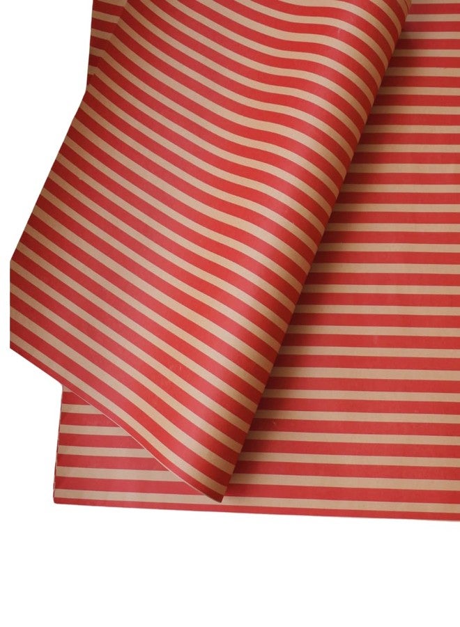 Baanki Queens Ragini Paper Products | Pack of 6 |Zumbo size kraft sheet with red stripes for gift wrapping | 90cm X 60cm | Perfect for wrapping gifts, festival gifiting, scrapbooking, bouquet wrapping, Valentines, birthday, anniversary - Image 1